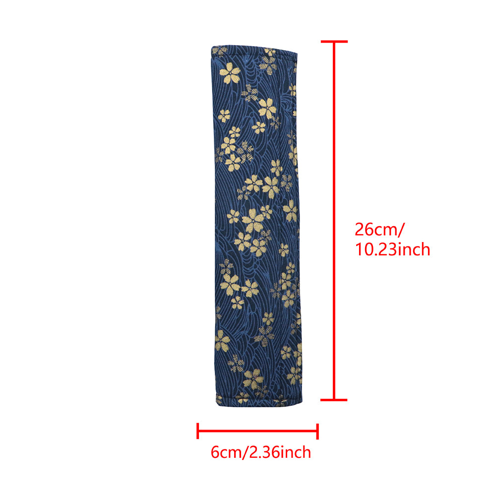 Brand New Universal 2PCS SAKURA Blue Flower Fabric Soft Cotton Seat Belt Cover Shoulder Pads