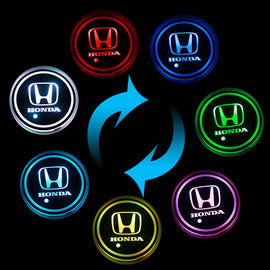 BRAND NEW UNIVERSAL 2PCS HONDA Switchable Seven Colorful LED Car Cup Holder Mat Coaster Pad