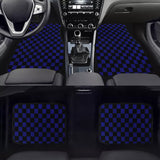 Brand New 4PCS UNIVERSAL CHECKERED BLUE Racing Fabric Car Floor Mats Interior Carpets