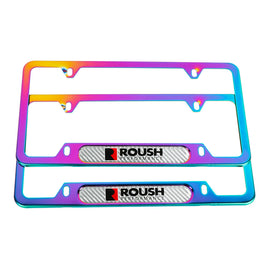 Brand New Universal 2PCS Roush Performance Neo Chrome Metal License Plate Frame