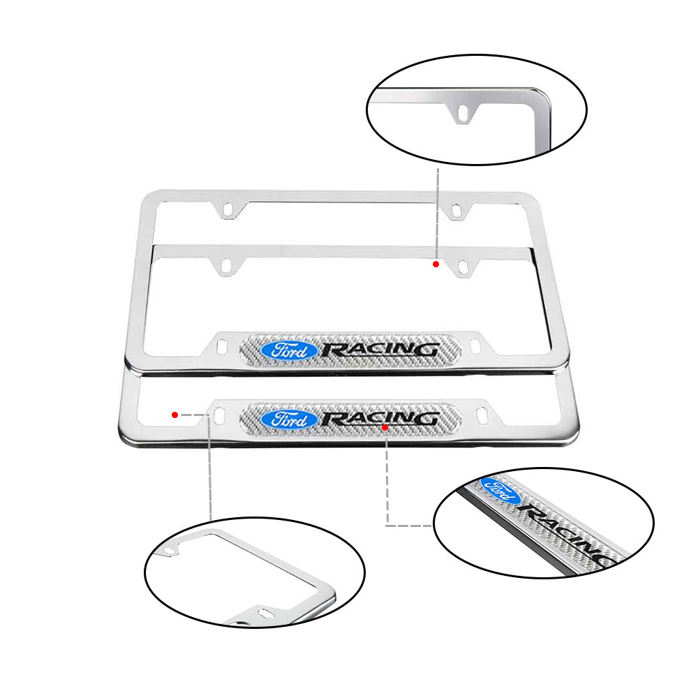 Brand New Universal 2PCS Ford Racing Chrome Metal License Plate Frame