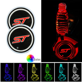 BRAND NEW UNIVERSAL V2 2PCS ST RACING Switchable Seven Colorful LED Car Cup Holder Mat Coaster Pad