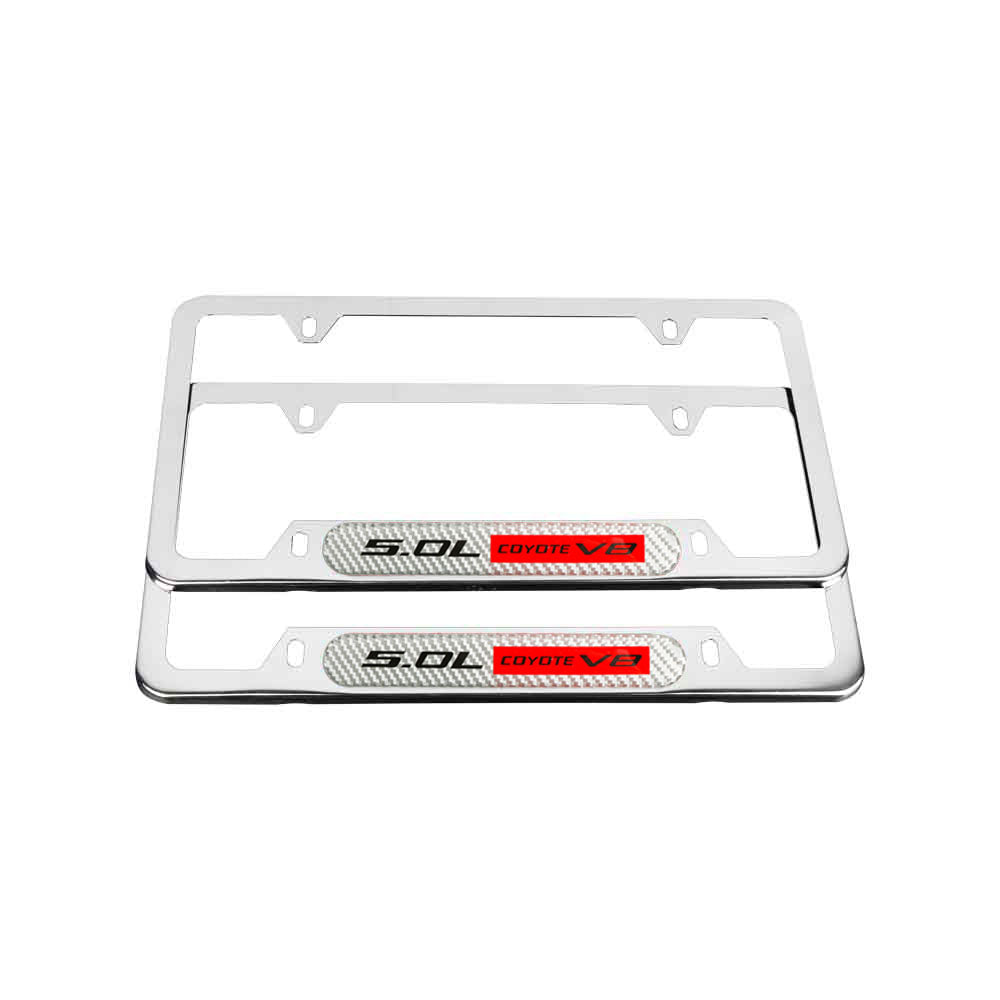 Brand New Universal 2PCS 5.0L COYOTE V8 Chrome Metal License Plate Frame
