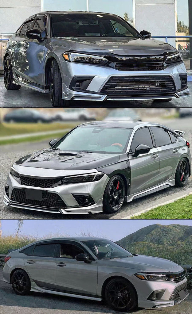 BRAND NEW 4PCS 2022-2023 Honda Civic 11th Gen Yofer Painted V3 Blk Lunar Silver Bumper Lip Splitter Kit