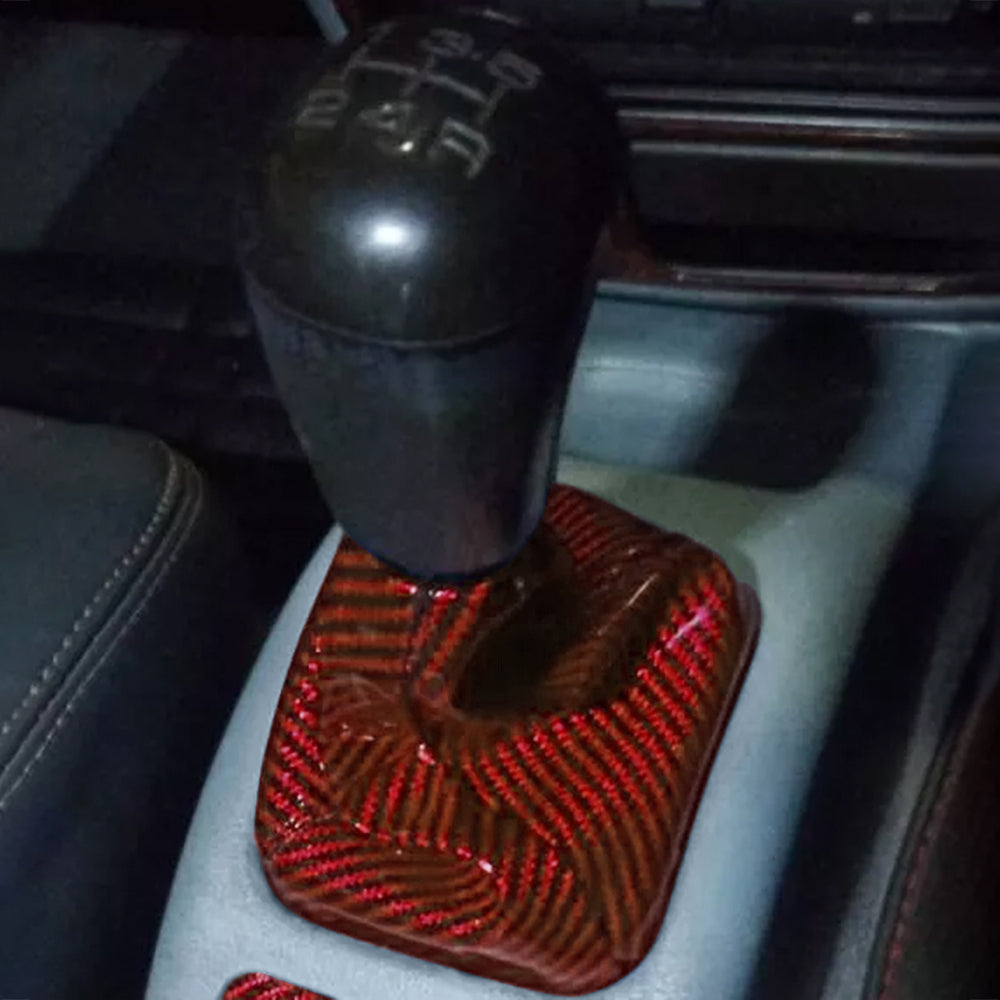 Brand New Universal GR SPORT Carbon Fiber Red Leather PVC Style Black Stitch Leather Gear Manual Shifter Shift Knob Boot