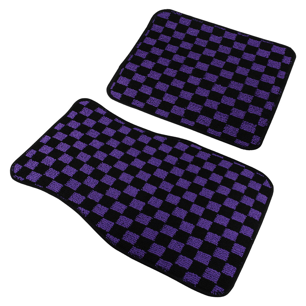 Brand New 4PCS UNIVERSAL CHECKERED Purple Racing Fabric Car Floor Mats Interior Carpets