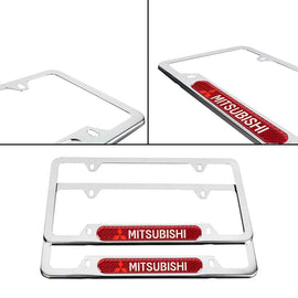 Brand New Universal 2PCS MITSUBISHI Chrome Metal License Plate Frame