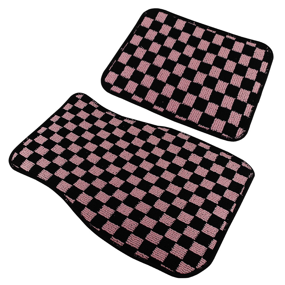 Brand New 4PCS UNIVERSAL CHECKERED Pink Racing Fabric Car Floor Mats Interior Carpets