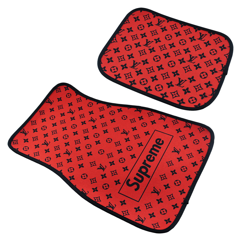 Brand New 4PCS UNIVERSAL SUPREME RED Racing Fabric Car Floor Mats Interior Carpets