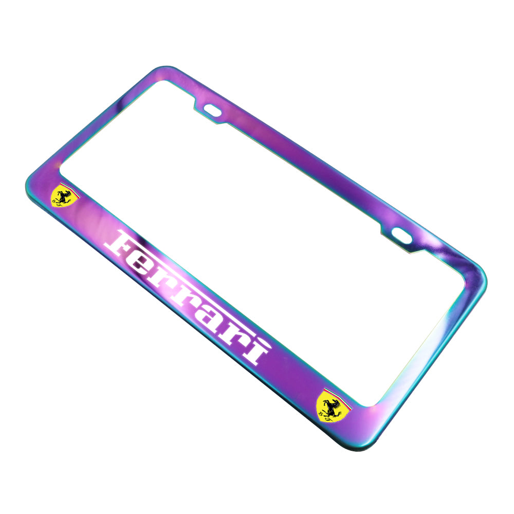 Brand New 1PCS UNIVERSAL FERRARI Neo Chrome Stainless Steel License Plate Frame