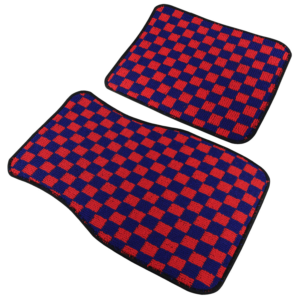 Brand New 4PCS UNIVERSAL CHECKERED Red Racing Fabric Car Floor Mats Interior Carpets