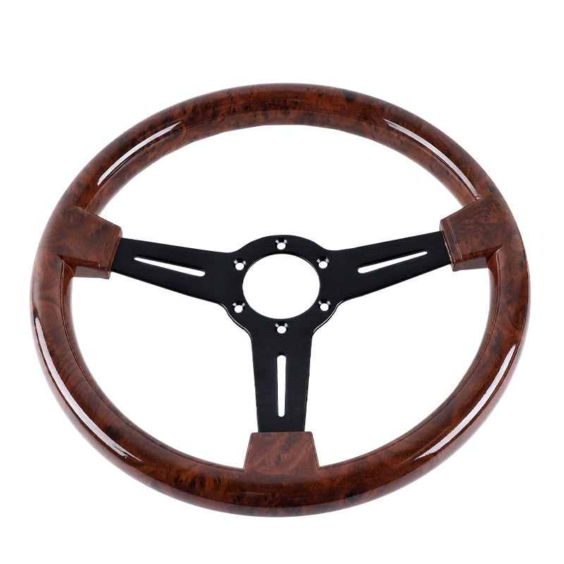 Brand New 350mm 14" Universal Momo Dark Wood ABS Racing Steering Wheel Black Spoke