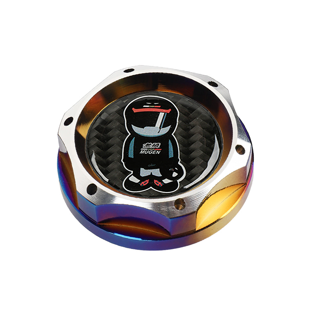 Brand New Jdm Mugen Racer Burnt Blue Engine Oil Cap With Real Carbon Fiber Mugen Racer Sticker Emblem For Honda / Acura