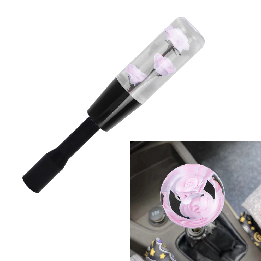 Brand New JDM 15CM Pink Real Flowers Manuel Gear Stick Shift Knob M8 M10 M12 & Black Shifter Extender Extension