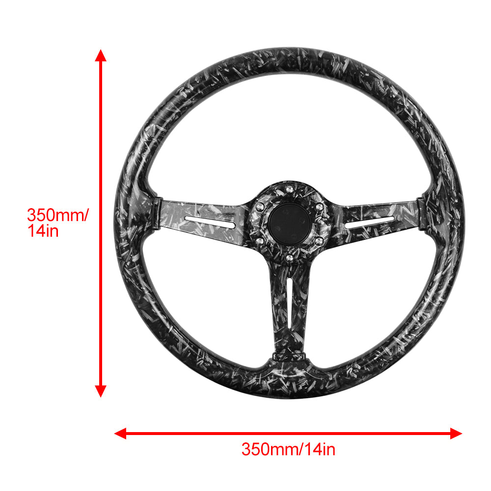 BRAND NEW UNIVERSAL 350MM 14'' Forge Carbon Fiber Style Acrylic Deep Dish 6 Holes Steering Wheel w/Horn Button Cover