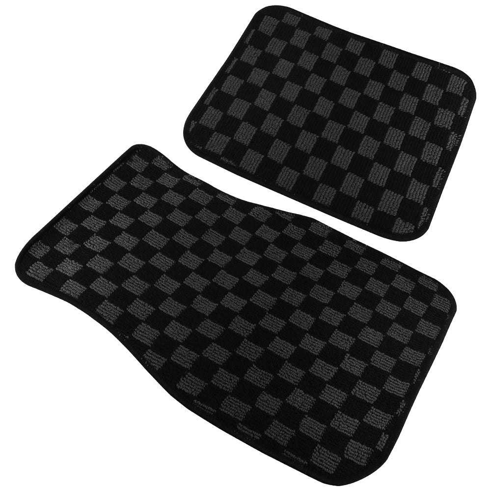Brand New 4PCS UNIVERSAL CHECKERED BLACK Racing Fabric Car Floor Mats Interior Carpets