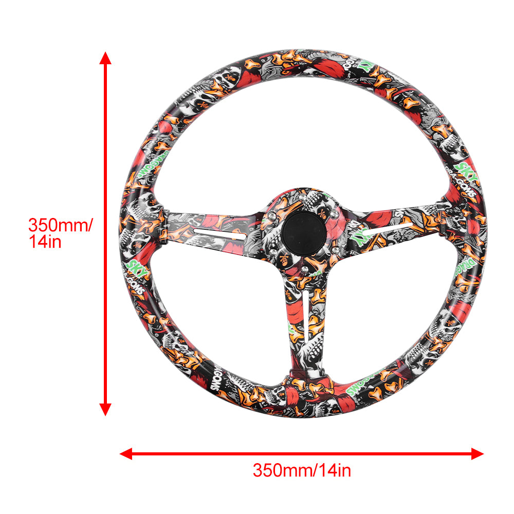 BRAND NEW UNIVERSAL 350MM 14'' Stickerbomb Style Acrylic Deep Dish 6 Holes Steering Wheel w/Horn Button Cover