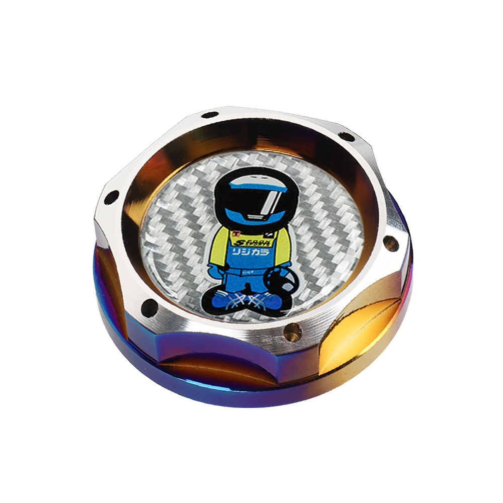 Brand New Jdm Spoon Sports Racer Burnt Blue Engine Oil Cap With Real Carbon Fiber Spoon Racer Sticker Emblem For Honda / Acura