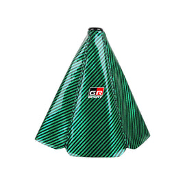 Brand New Universal GR SPORT Carbon Fiber Green Leather PVC Style Black Stitch Leather Gear Manual Shifter Shift Knob Boot