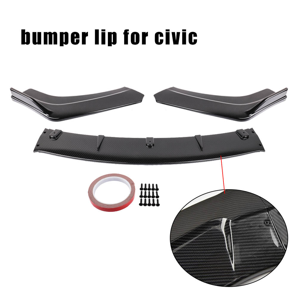 BRAND NEW 3PCS 2016-2021 Honda Civic 4DR SEDAN LX EX Si JDM CARBON FIBER LOOK FRONT BUMPER LIP SPLITTER KIT