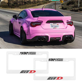 Brand New Universal 2PCS JDM INITIAL D AKINA SPEEDSTAR ABS Plastic White License Plate Frame