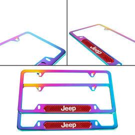 Brand New Universal 2PCS JEEP Neo Chrome Metal License Plate Frame