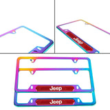 Brand New Universal 2PCS JEEP Neo Chrome Metal License Plate Frame