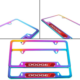 Brand New Universal 2PCS Dodge Neo Chrome Metal License Plate Frame
