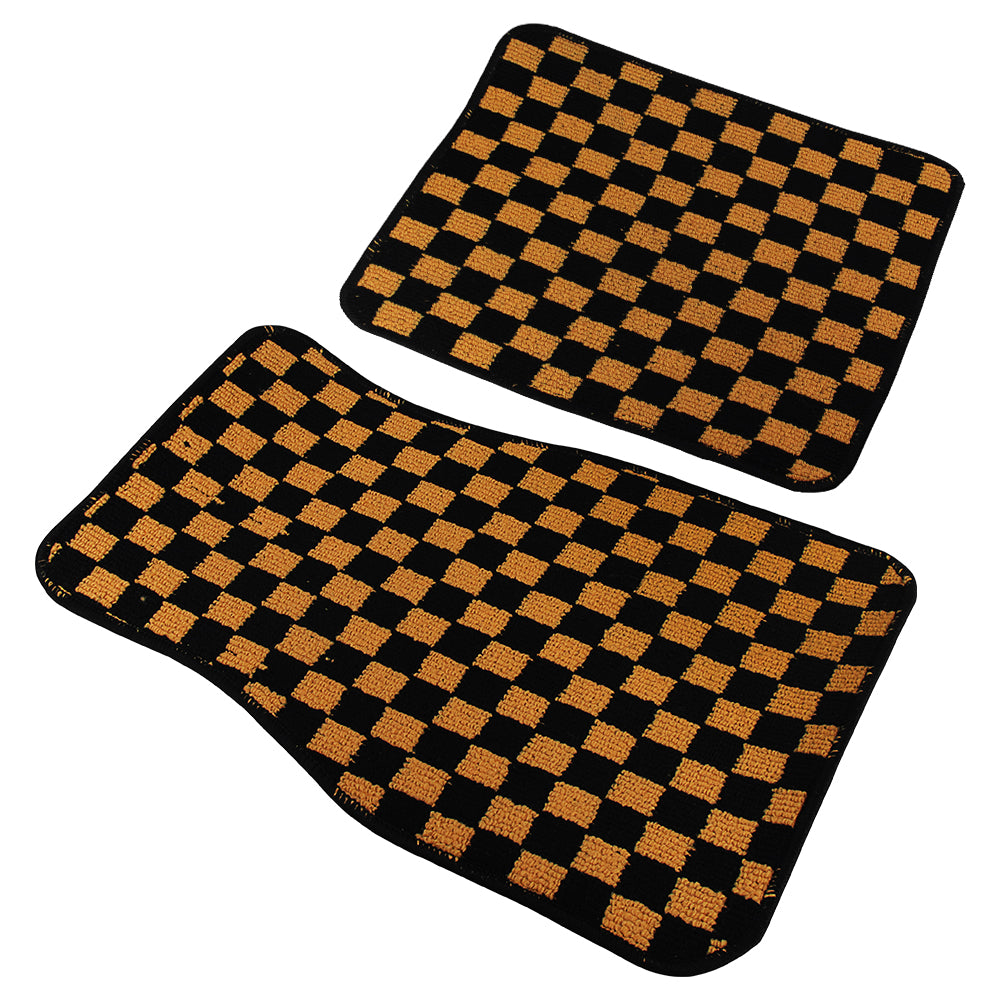 Brand New 4PCS UNIVERSAL CHECKERED ORANGE Racing Fabric Car Floor Mats Interior Carpets