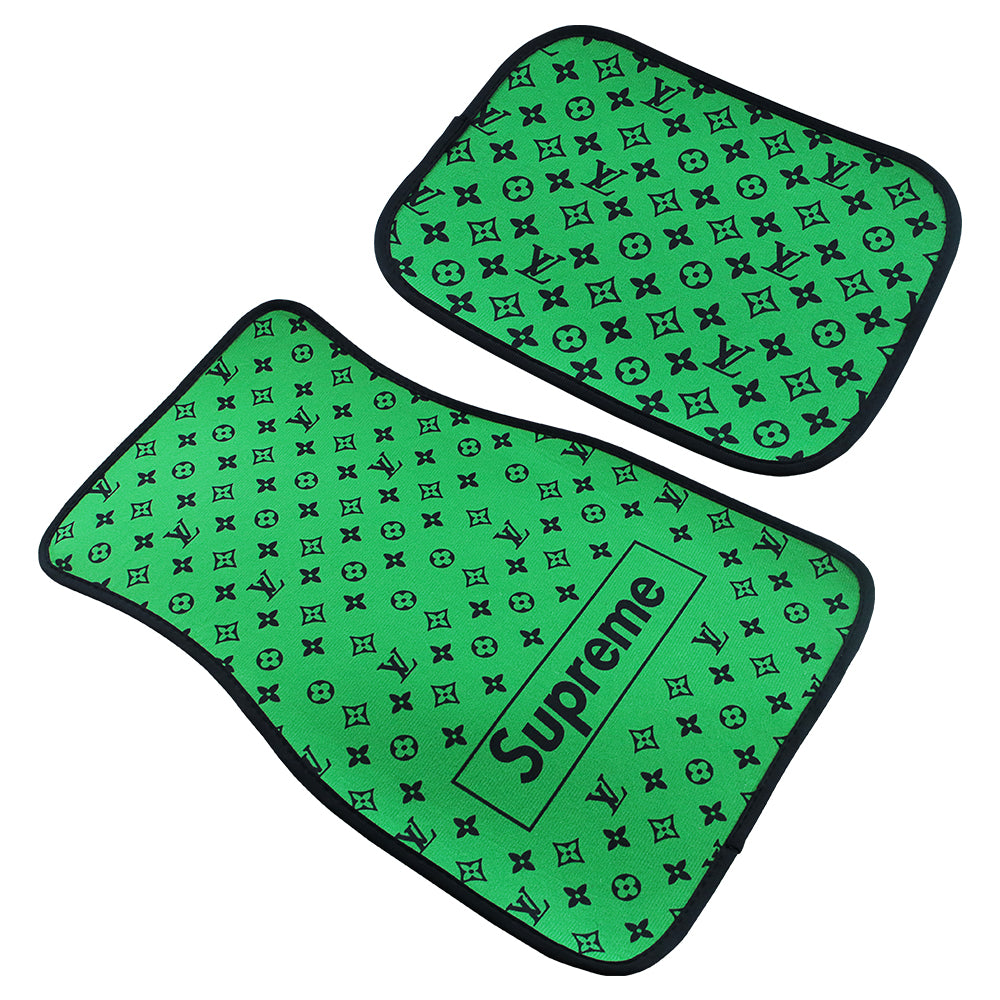 Brand New 4PCS UNIVERSAL SUPREME GREEN Racing Fabric Car Floor Mats Interior Carpets