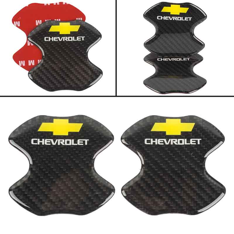 BRAND NEW UNIVERSAL 2PCS CHEVROLET REAL CARBON FIBER ANTI-SCRATCH DOOR HANDLE PROTECTOR