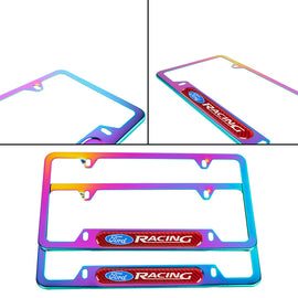 Brand New Universal 2PCS Ford Racing Neo Chrome Metal License Plate Frame