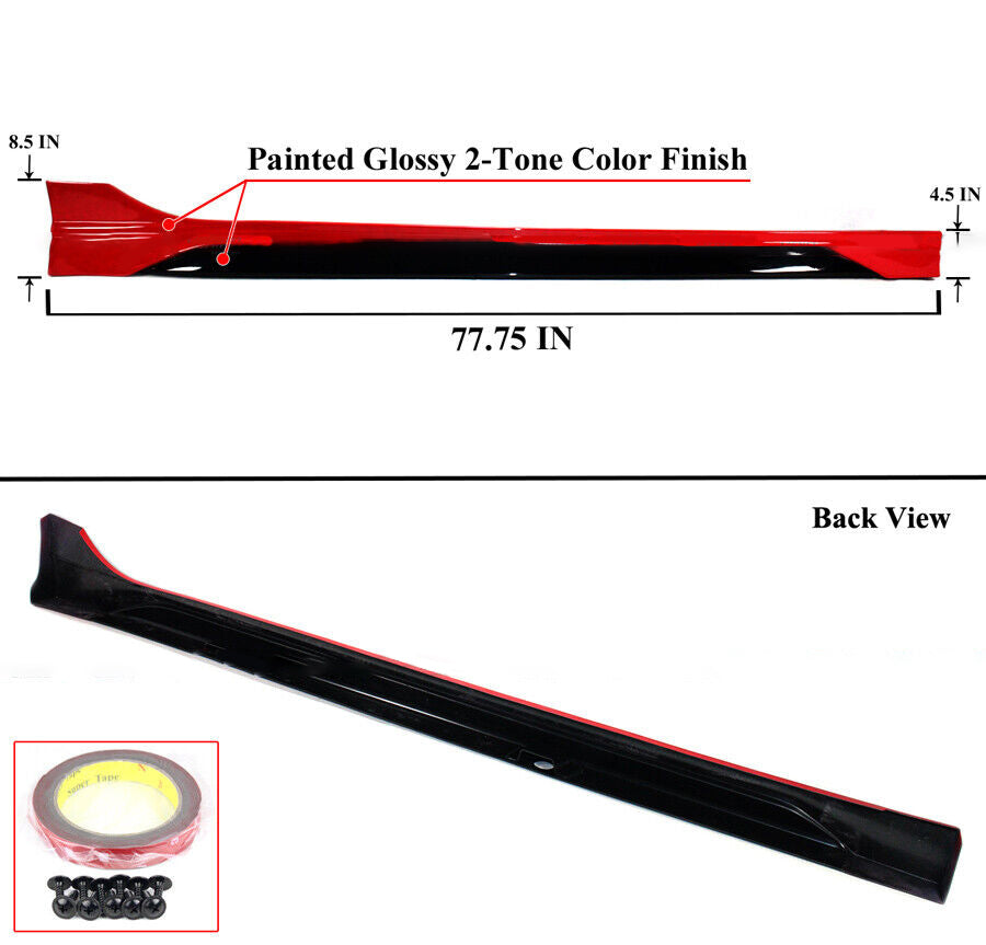 Brand New 2022-2024 Honda Civic Yofer Painted Rallye Red Black 2 Tone Side Skirt Extension