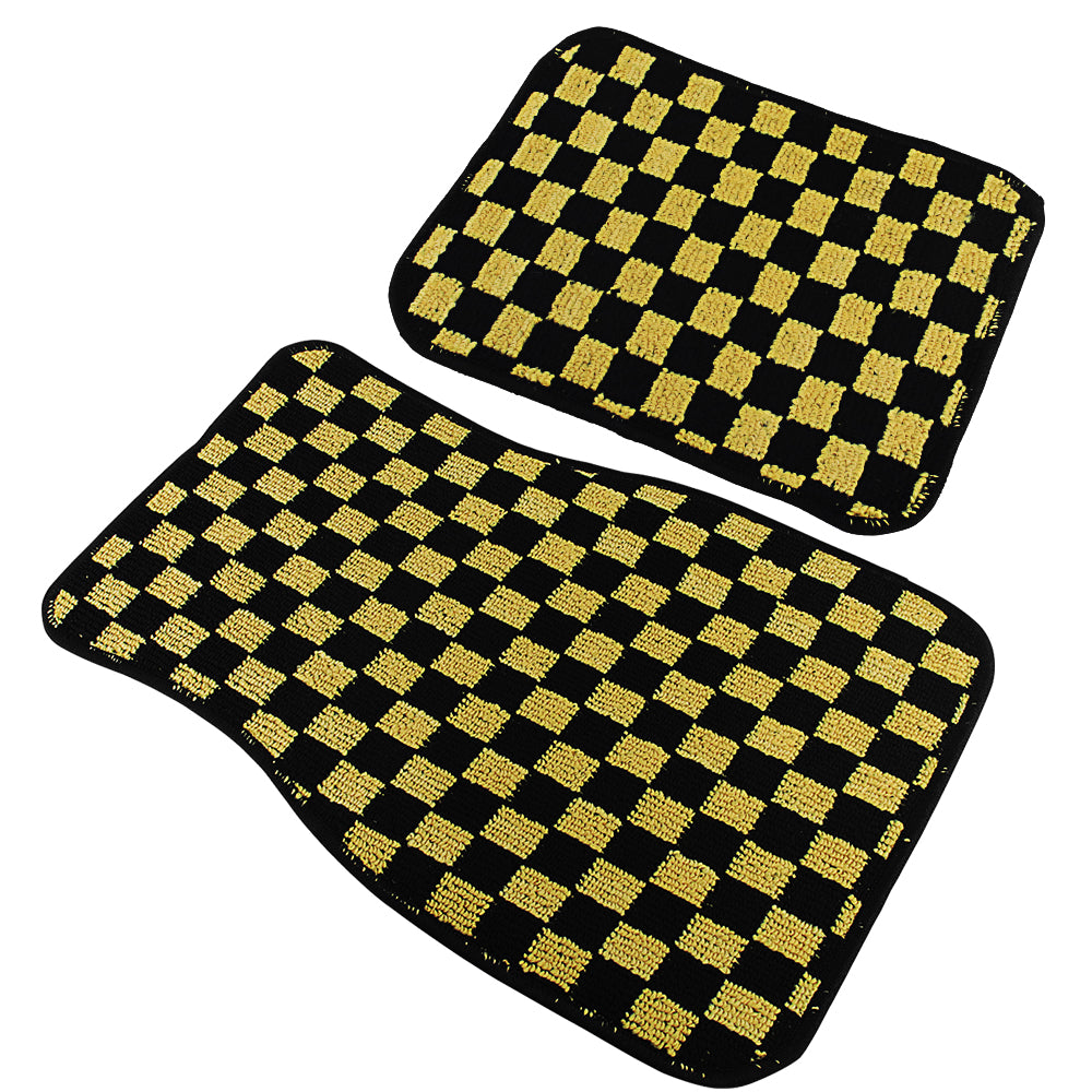 Brand New 4PCS UNIVERSAL CHECKERED GOLD Racing Fabric Car Floor Mats Interior Carpets