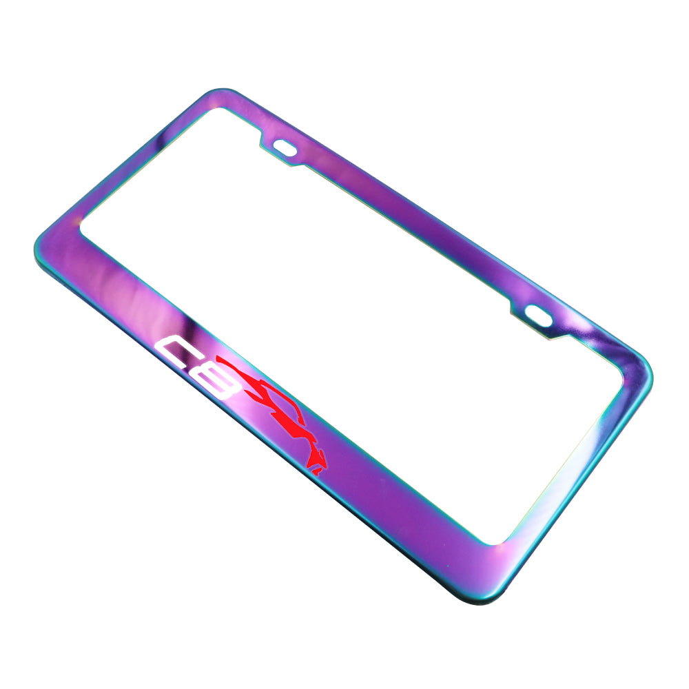 Brand New 1PCS UNIVERSAL C8 CORVETTE Neo Chrome Stainless Steel License Plate Frame