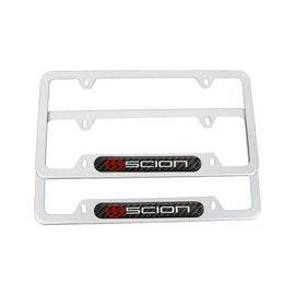 Brand New Universal 2PCS SCION Silver Metal License Plate Frame