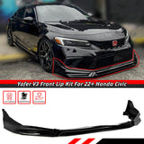 BRAND NEW 4PCS 2022-2023 Honda Civic 11th Gen Yofer Painted V3 Crystal Black Bumper Lip Splitter Kit