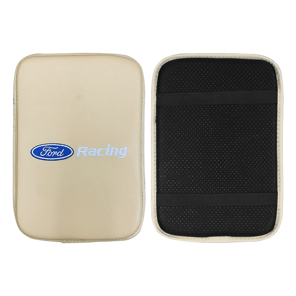 BRAND NEW UNIVERSAL FORD RACING BEIGE Car Center Console Armrest Cushion Mat Pad Cover Embroidery