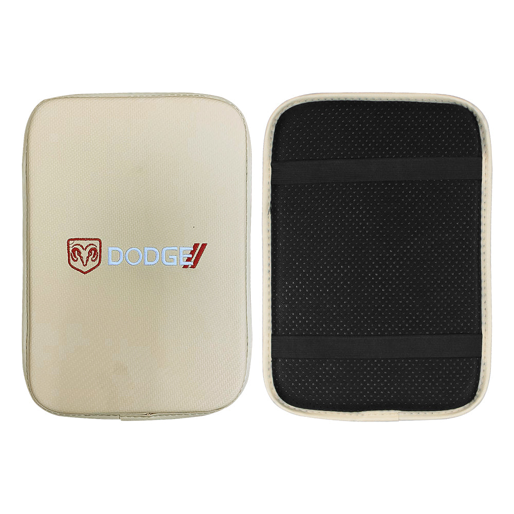 BRAND NEW UNIVERSAL DODGE BEIGE Car Center Console Armrest Cushion Mat Pad Cover Embroidery