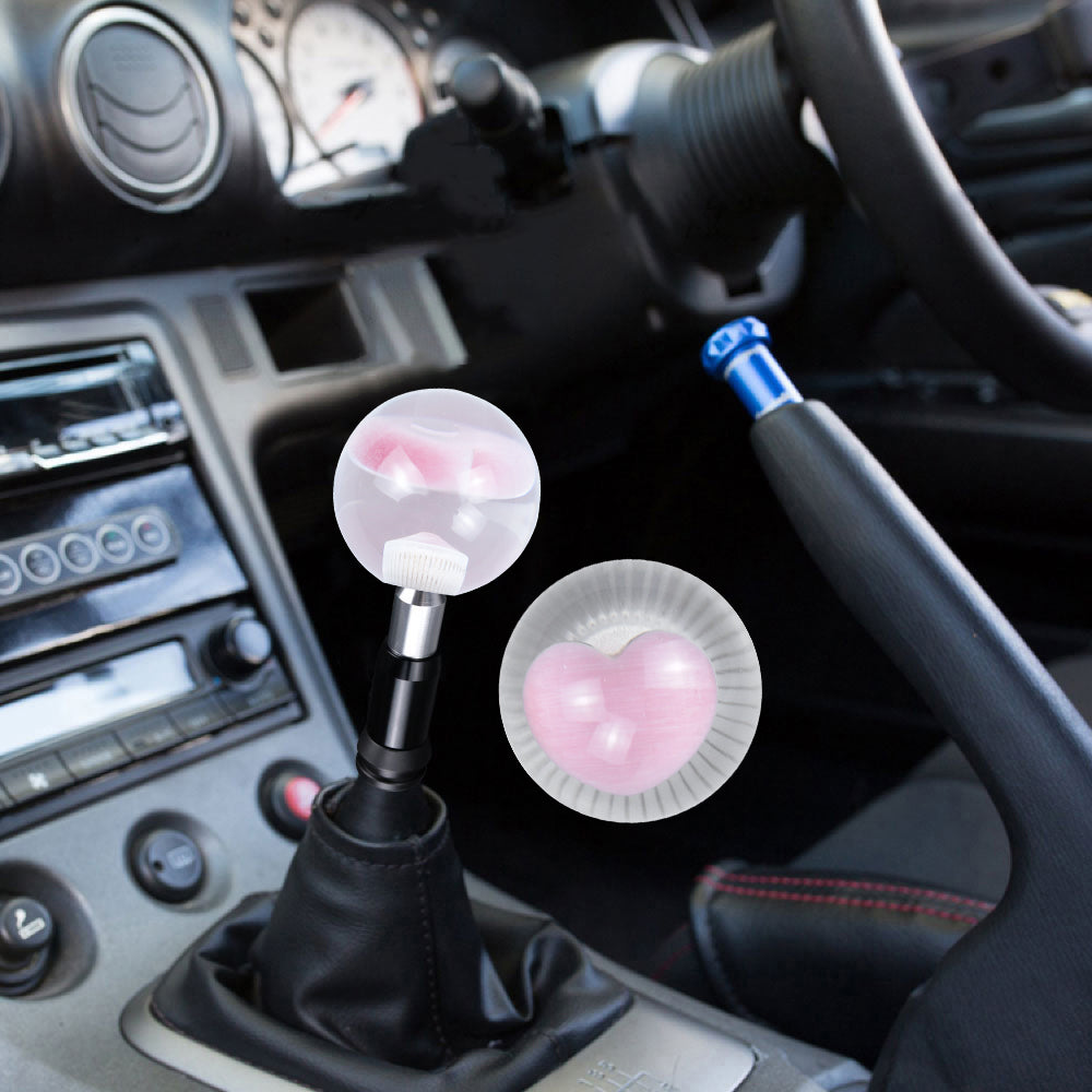 Brand New Universal Round Ball Heart Pink Crystal Clear Automatic Transmission Shift Knob