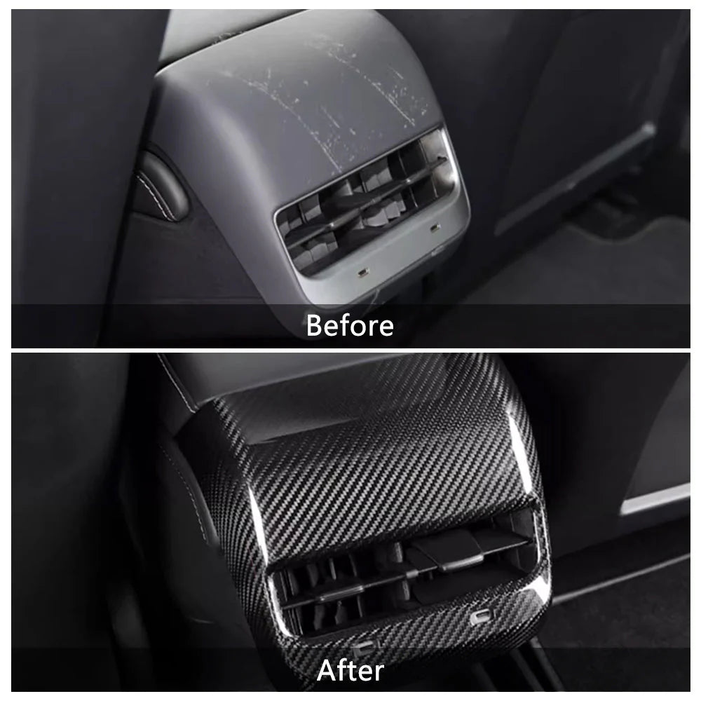 Brand New 2017-2024 Tesla Model 3 & Y Real Carbon Fiber Rear Backseat A/C Vent Cover Trim