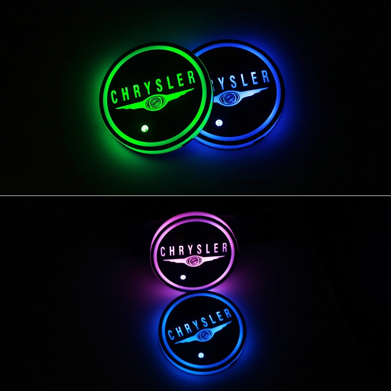 BRAND NEW UNIVERSAL 2PCS CHRYSLER Switchable Seven Colorful LED Car Cup Holder Mat Coaster Pad