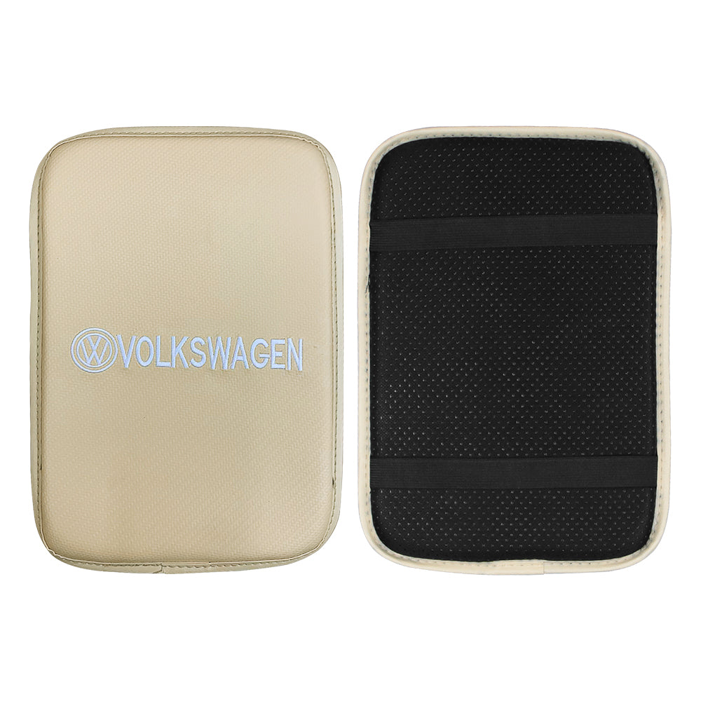 BRAND NEW UNIVERSAL VOLKSWAGEN BEIGE Car Center Console Armrest Cushion Mat Pad Cover Embroidery