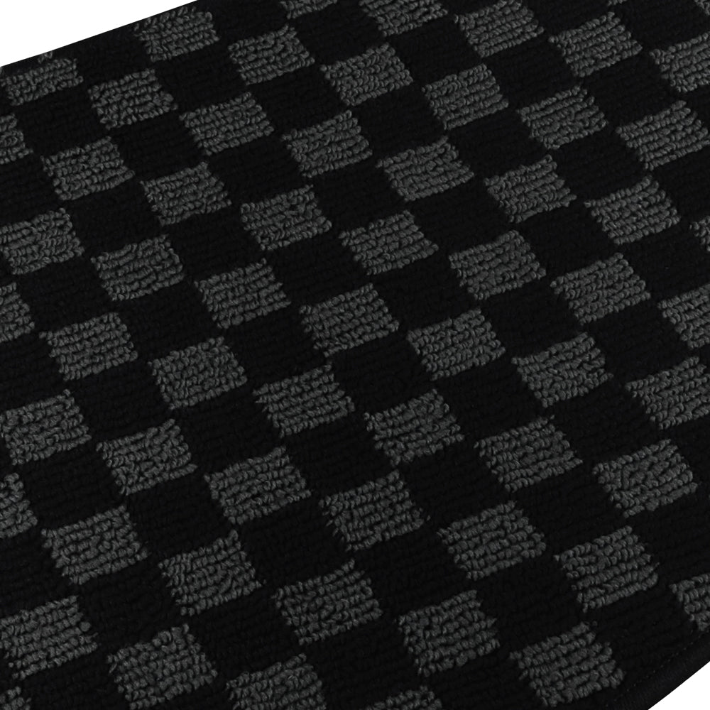 Brand New 4PCS UNIVERSAL CHECKERED BLACK Racing Fabric Car Floor Mats Interior Carpets