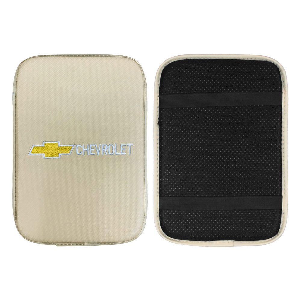 BRAND NEW UNIVERSAL CHEVROLET BEIGE Car Center Console Armrest Cushion Mat Pad Cover Embroidery
