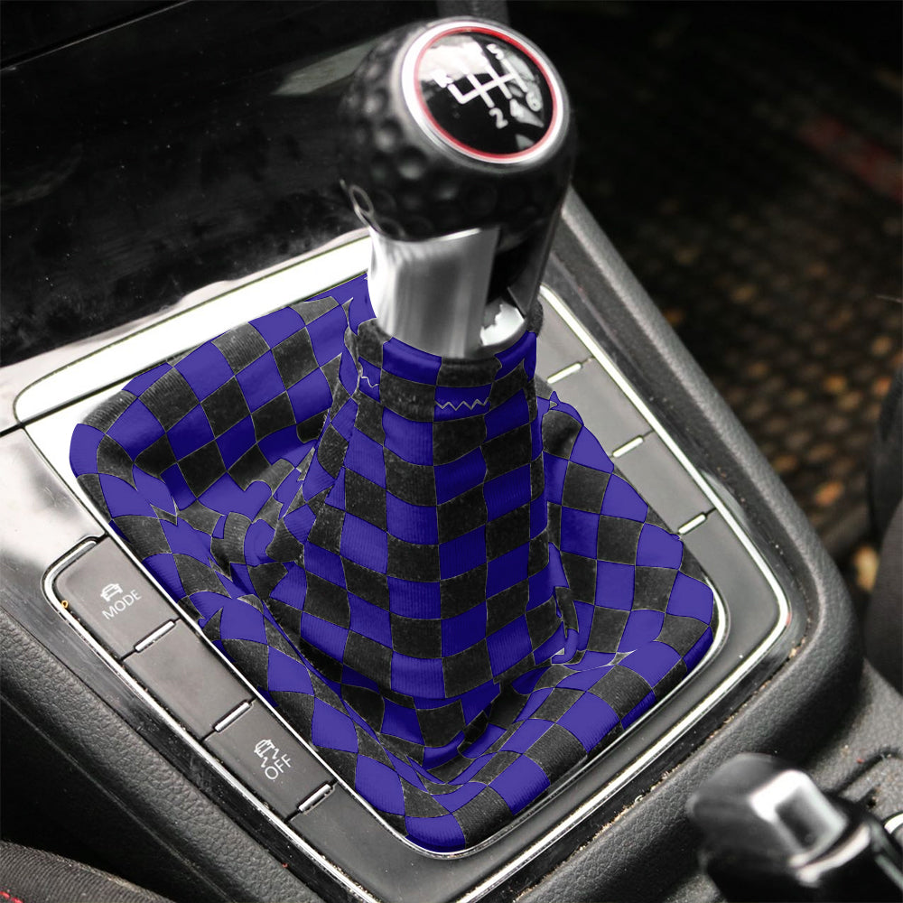 Brand New Universal Checkered Blue Black Stitch Fabric Gear Manual Shifter Shift Knob Boot