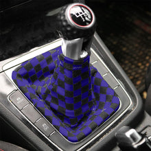 Load image into Gallery viewer, Brand New Universal Checkered Blue Black Stitch Fabric Gear Manual Shifter Shift Knob Boot
