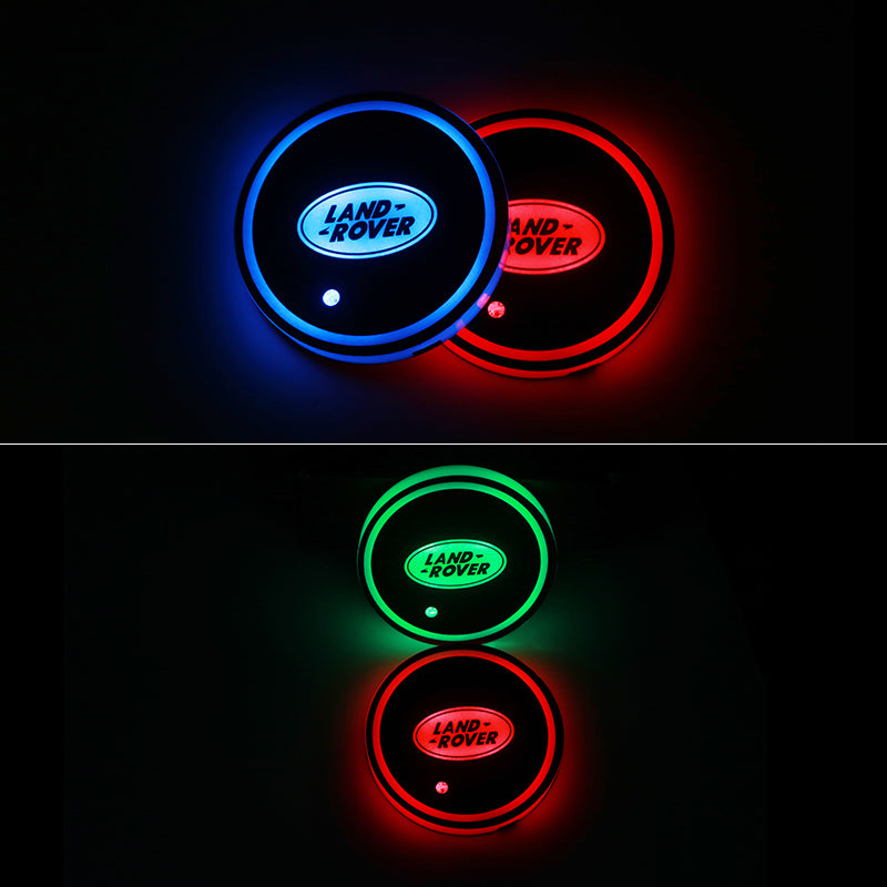 BRAND NEW UNIVERSAL 2PCS LAND ROVER Switchable Seven Colorful LED Car Cup Holder Mat Coaster Pad