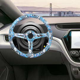 BRAND NEW UNIVERSAL 350MM 14'' Graphic Skull Look Style Acrylic Deep Dish 6 Holes Steering Wheel w/Horn Button Cover