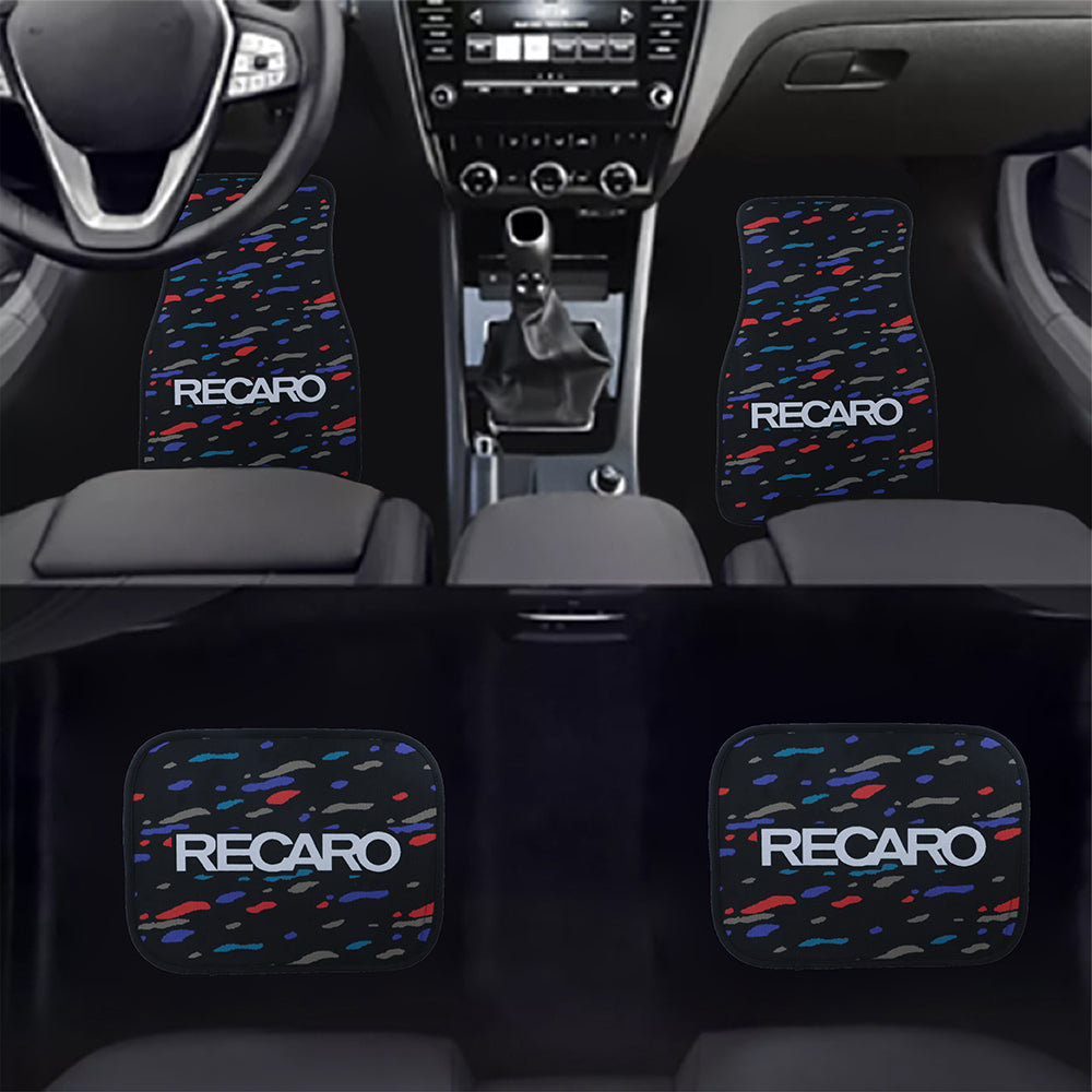 Brand New Universal 4PCS V2 RECARO STYLE Racing Black Fabric Car Floor Mats Interior Carpets